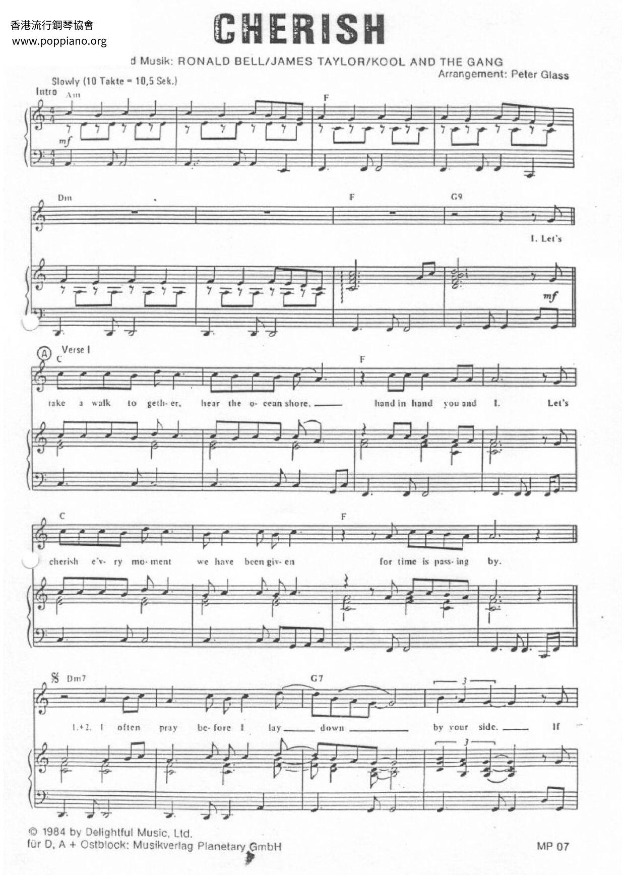 Kool The Gang Cherish Sheet Music Pdf Free Score Download 