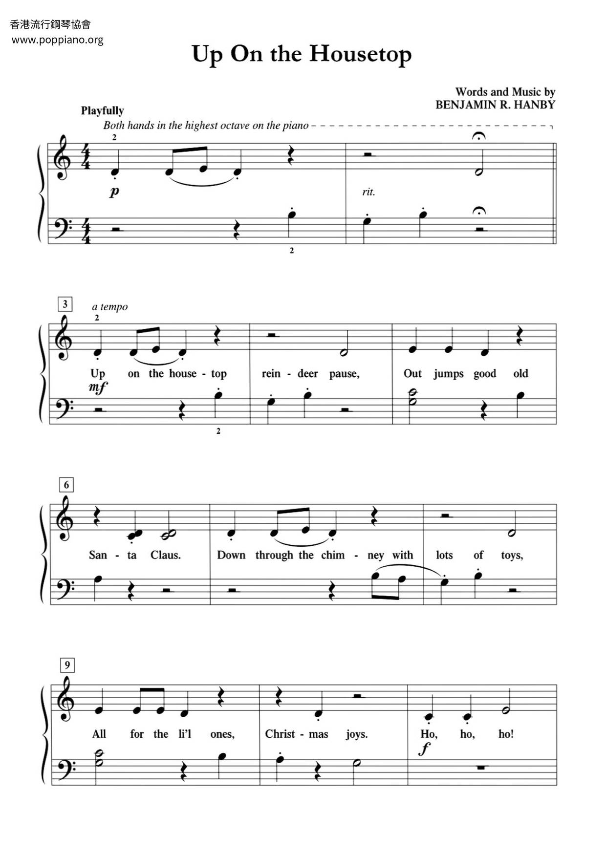 Benjamin Hanby-Up On The Housetop Sheet Music Pdf, - Free Score Download ★