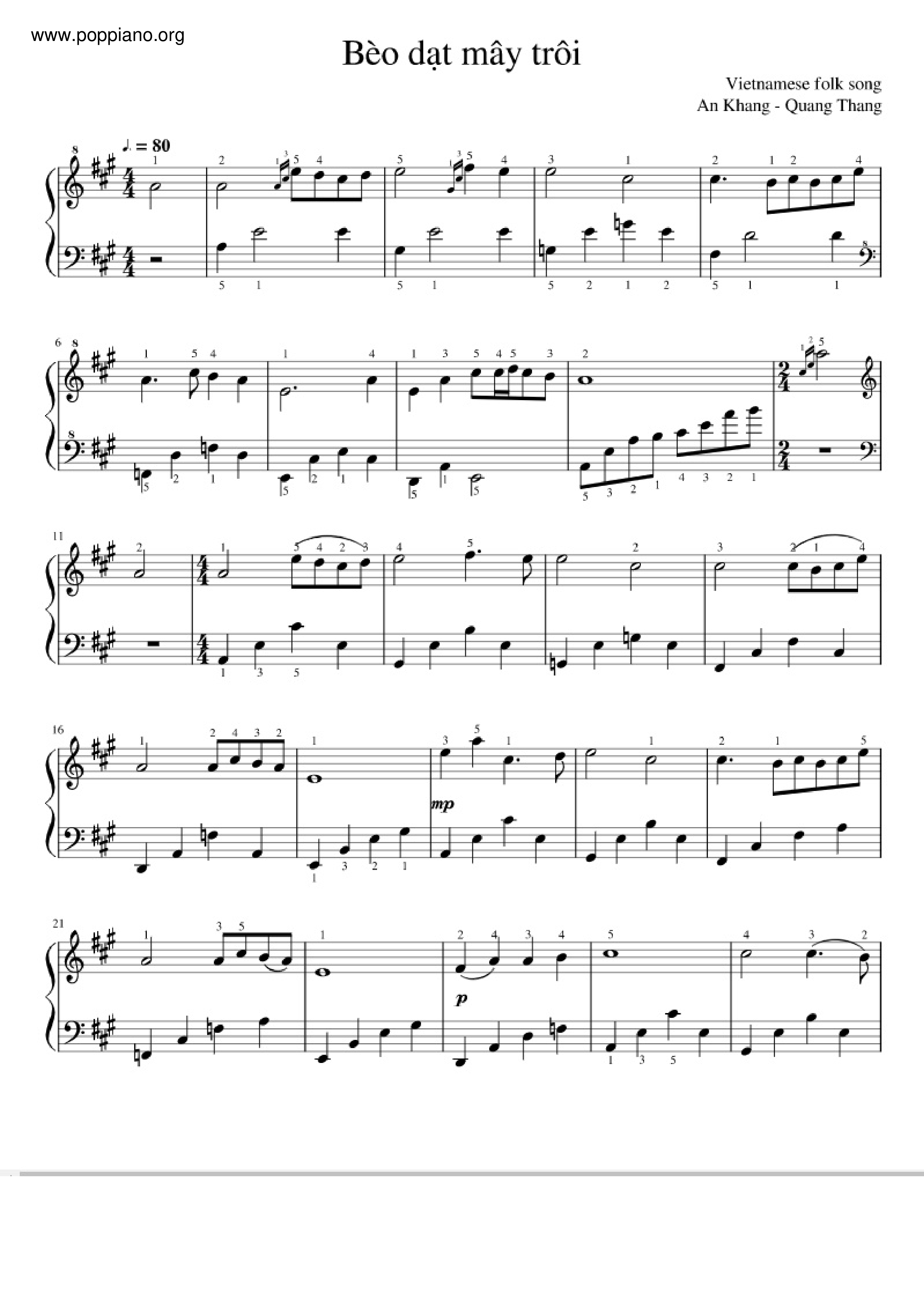 Beo Dat May Troi琴譜