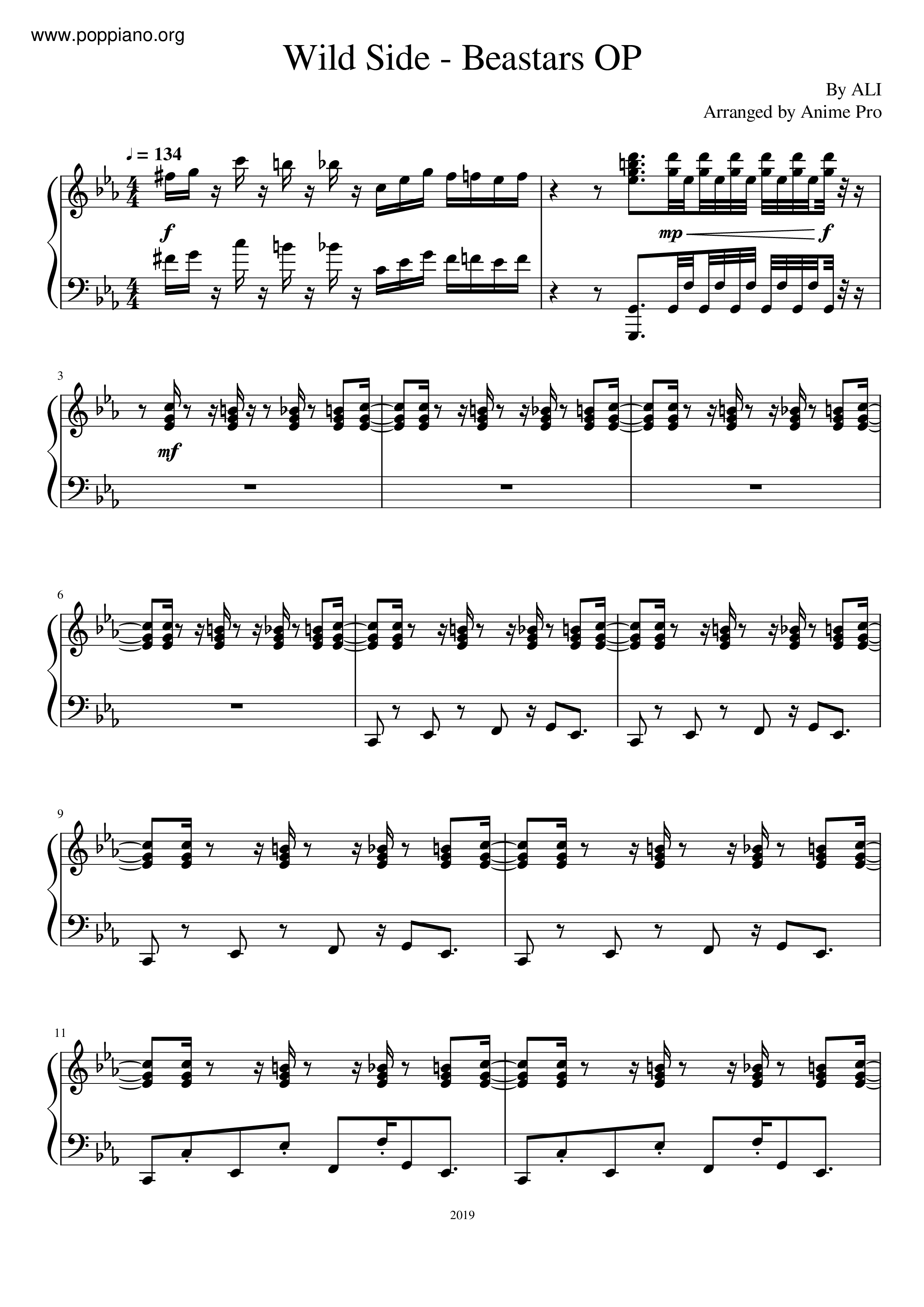 ☆ Ali-Beastars - Wild Side Sheet Music pdf, - Free Score Download ☆