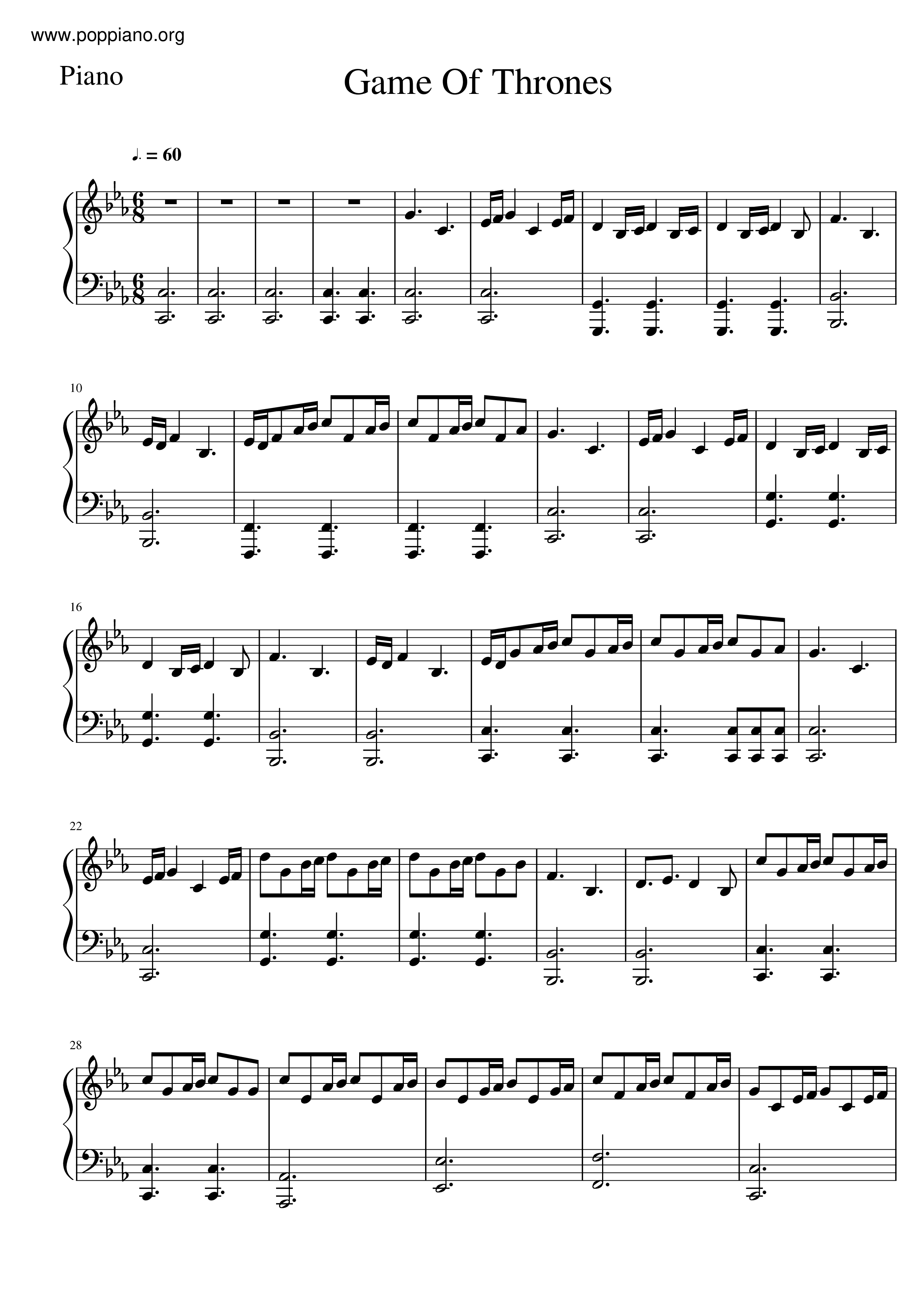 TV Game Of Thrones Main Theme Sheet Music Pdf Free Score Download 