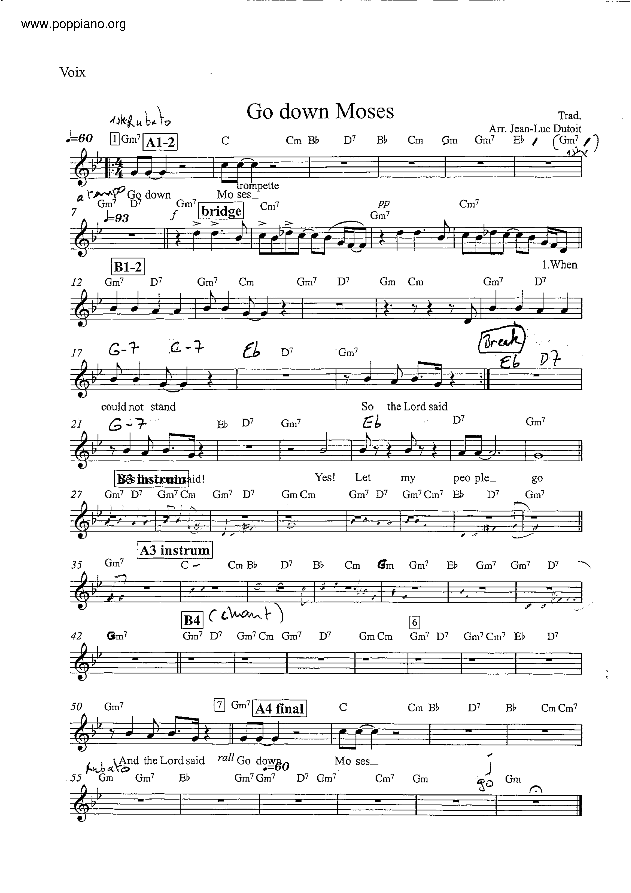 Spiritual Go Down Moses Sheet Music Pdf Free Score Download 