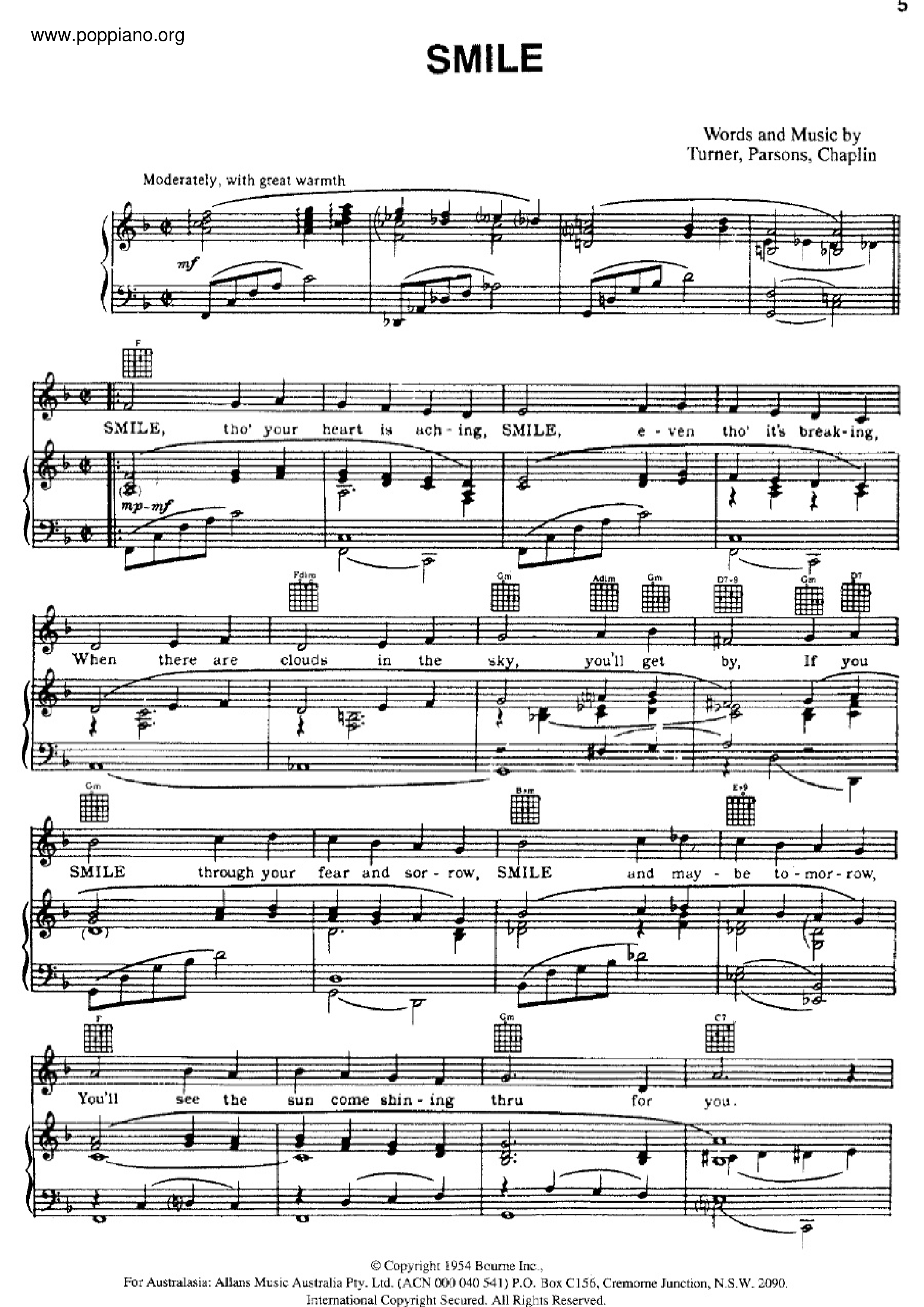 Charlie Chaplin Smile Sheet Music Pdf Free Score Download 