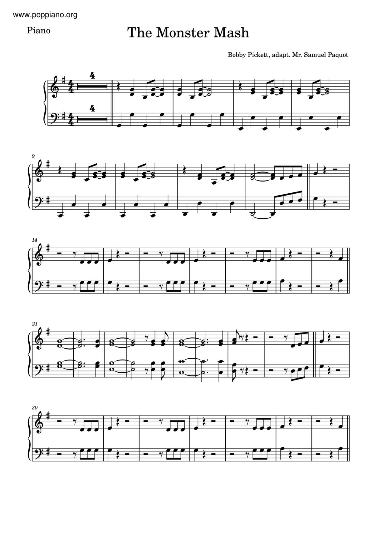 Bobby PickettMonster Mash Sheet Music pdf, Free Score Download ★