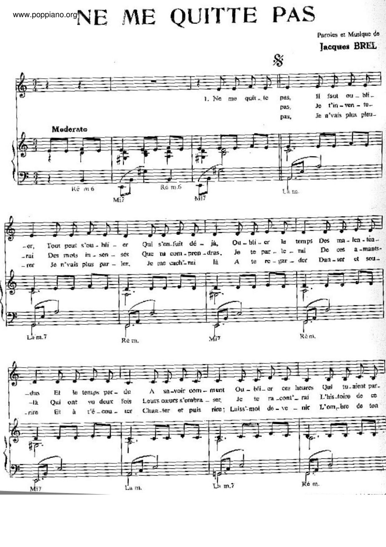 Jacques Brel If You Go Away Sheet Music Pdf Free Score Download 