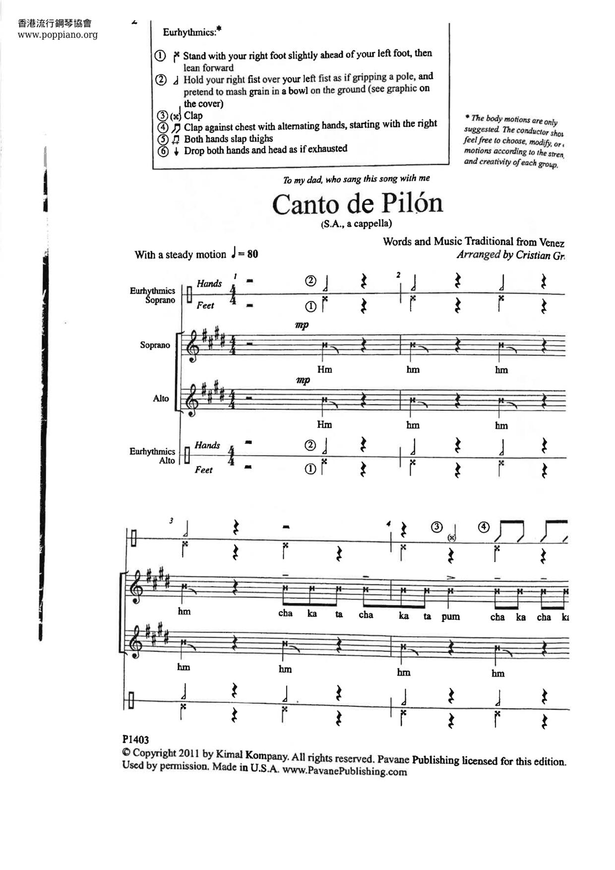 Canto De Pilon琴譜