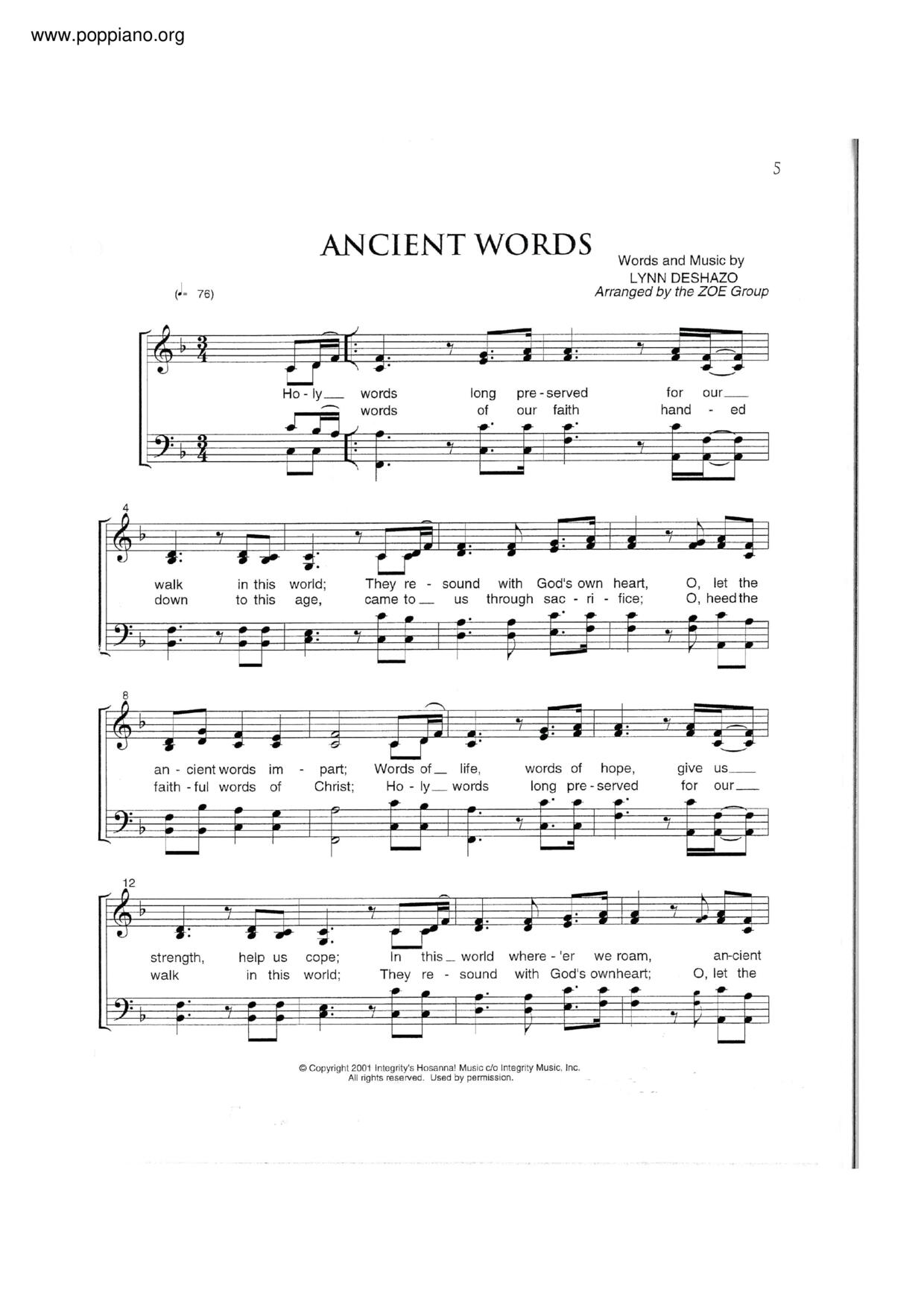 Ancient Words琴譜