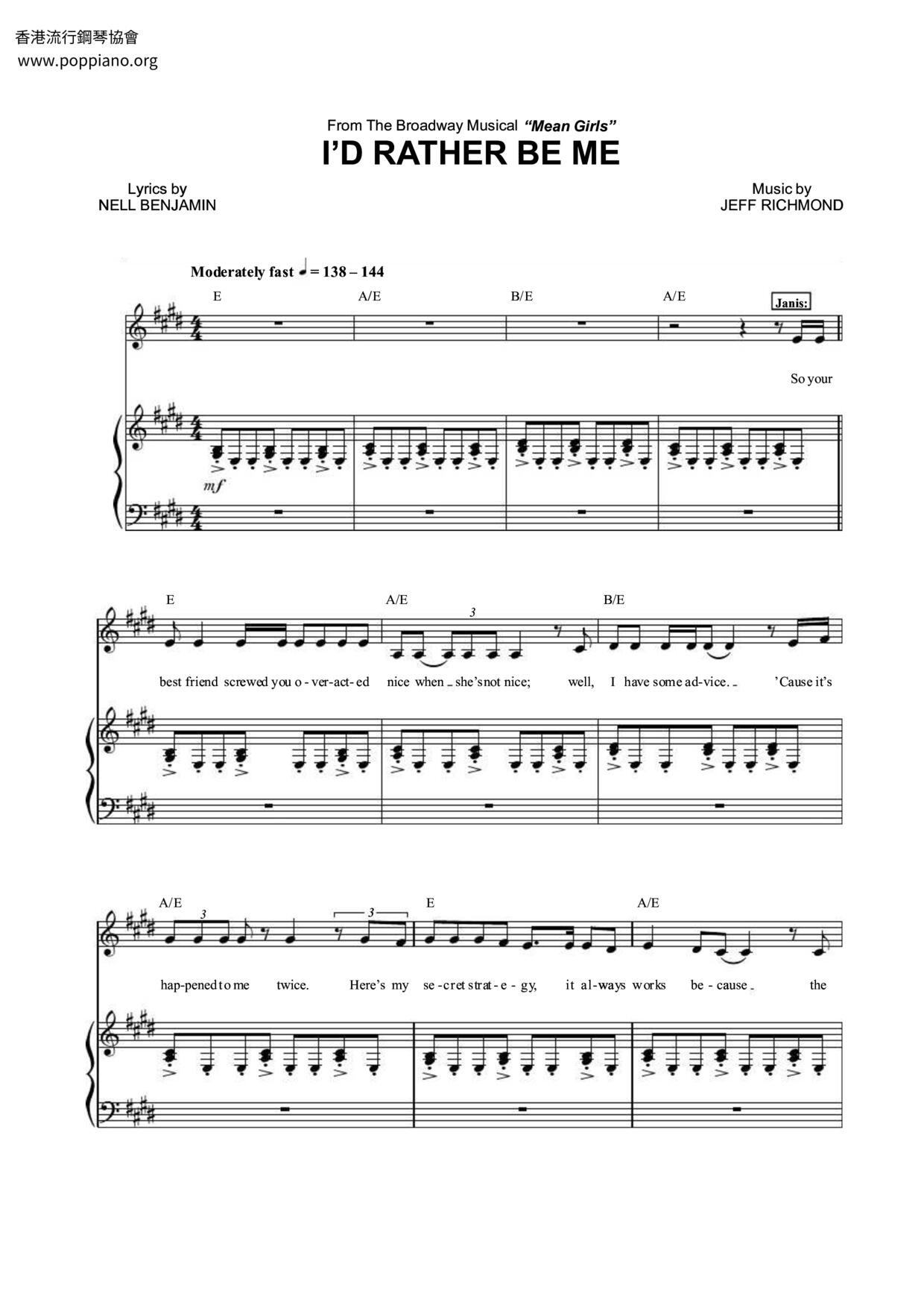 Mean Girls The Musical-I'd Rather Be Me Sheet Music pdf, - Free Score ...