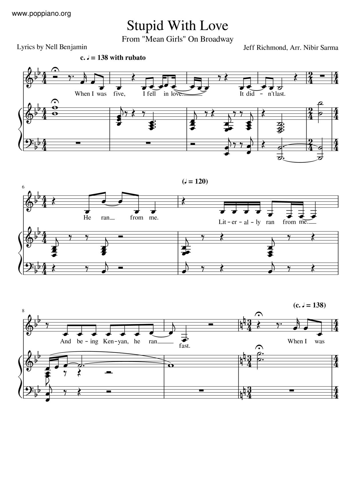 Mean Girls The Musical-stupid With Love Sheet Music Pdf, - Free Score 