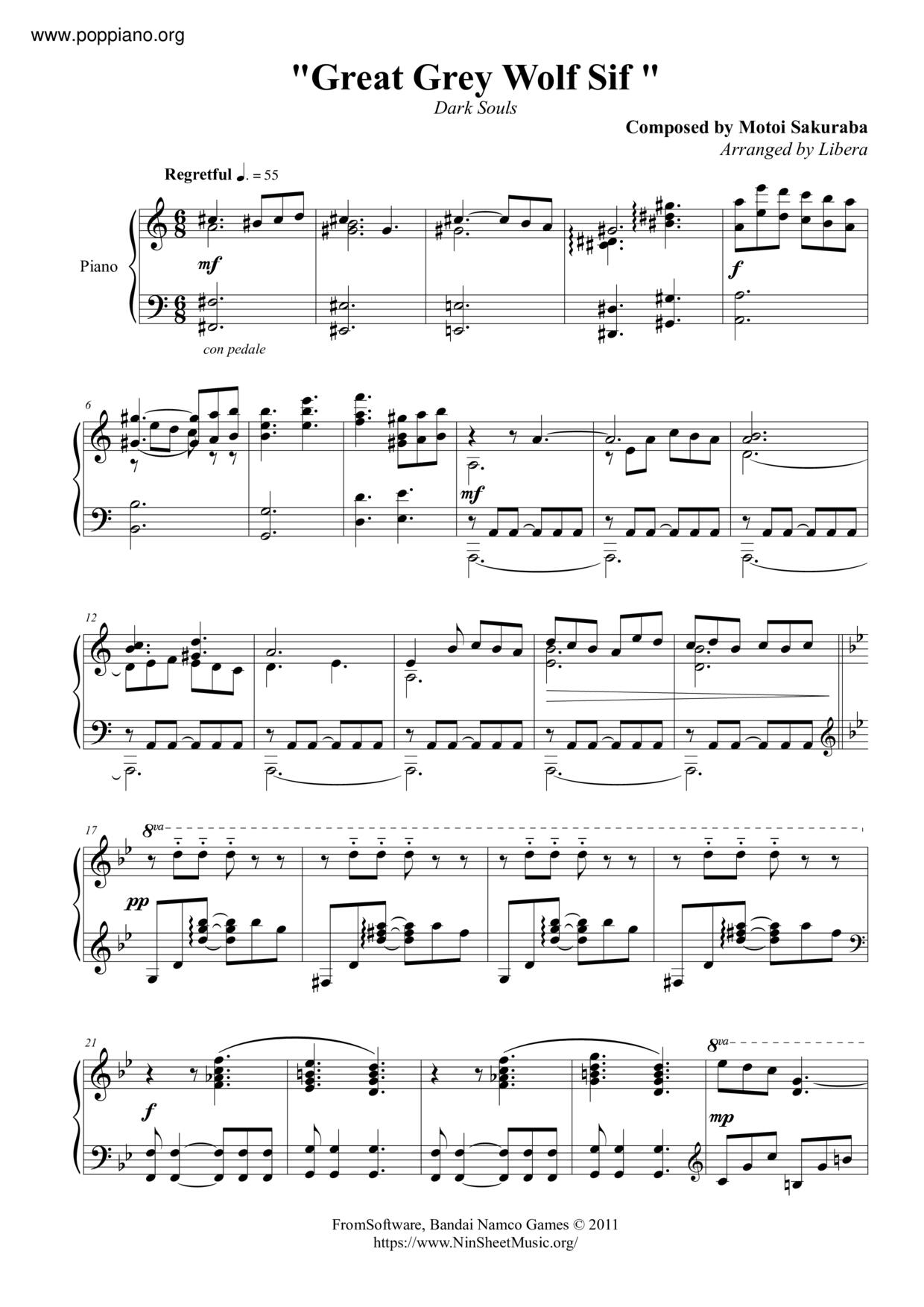 Dark Souls-Great Grey Wolf Sif Sheet Music pdf, - Free Score Download ★