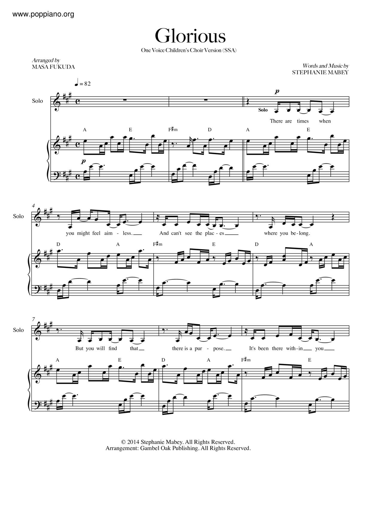 ★ 詩歌, One Voice Children's Choir-Glorious Sheet Music pdf, - Free Score ...