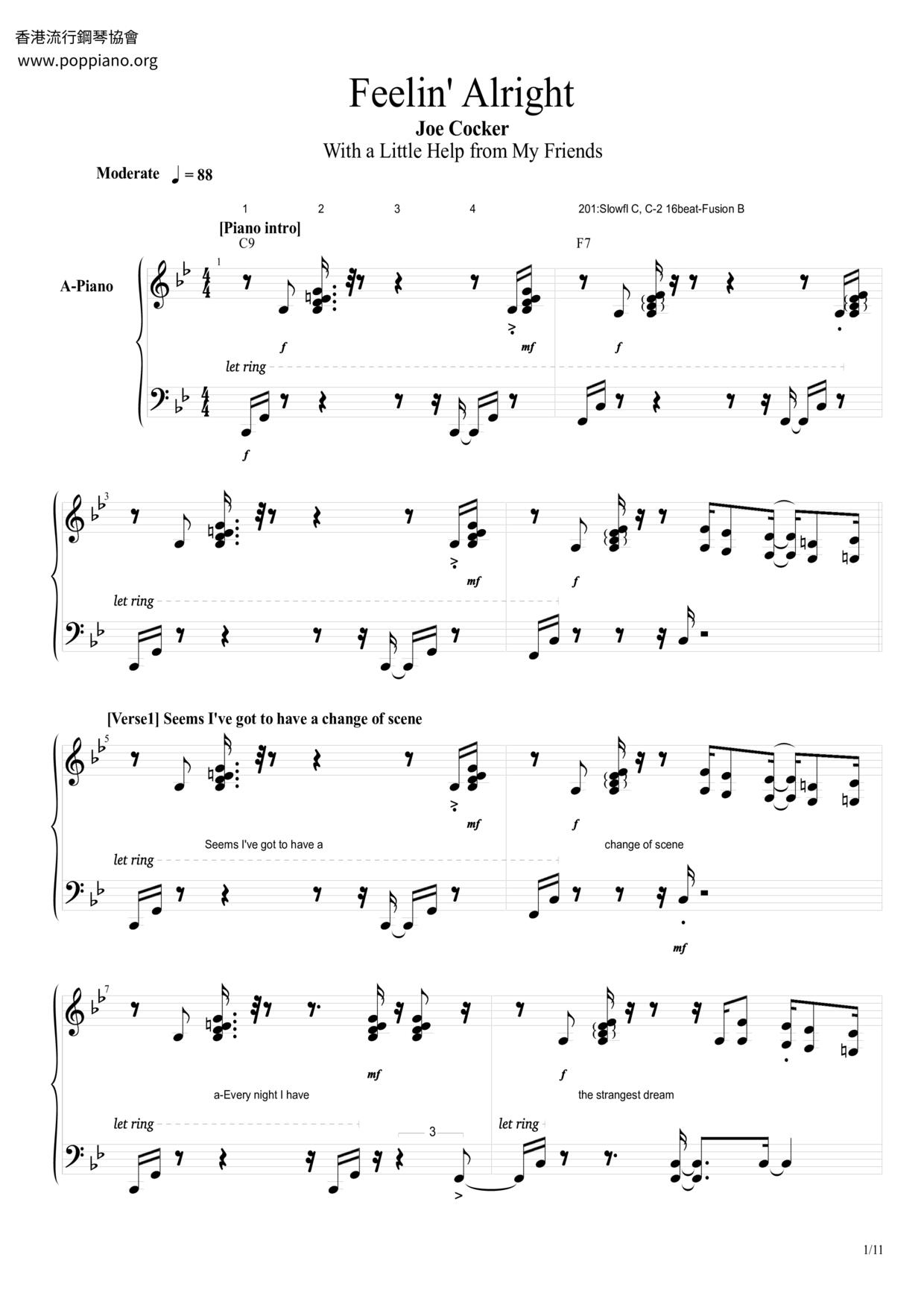 Joe Cocker-Feelin' Alright Sheet Music pdf, - Free Score Download ★