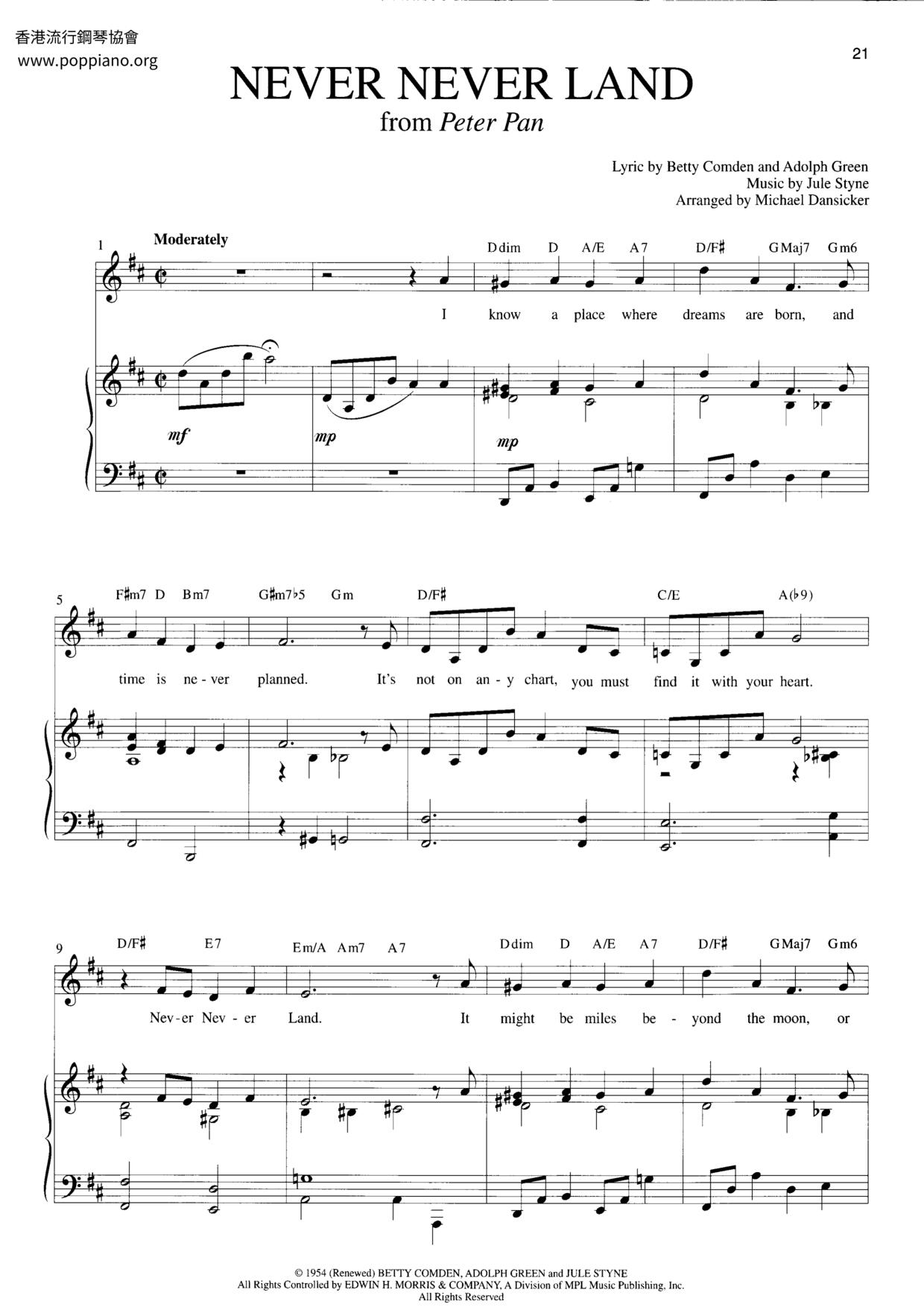 Barbara CookNever Never Land Sheet Music pdf, Free Score Download ★