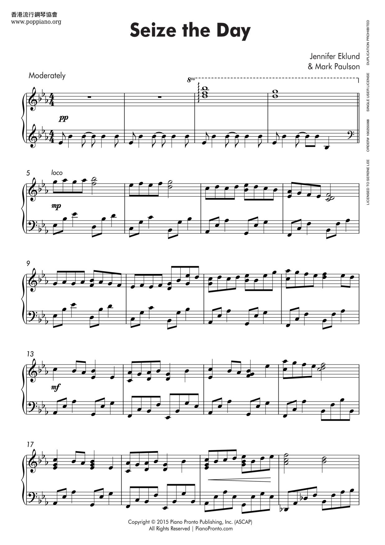 Movie Soundtrack-Seize The Day Sheet Music pdf, - Free Score Download ★