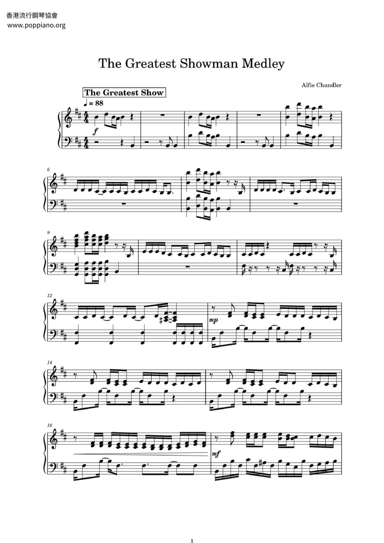 Alfie Chandler The Greatest Showman Medley Sheet Music Pdf Free