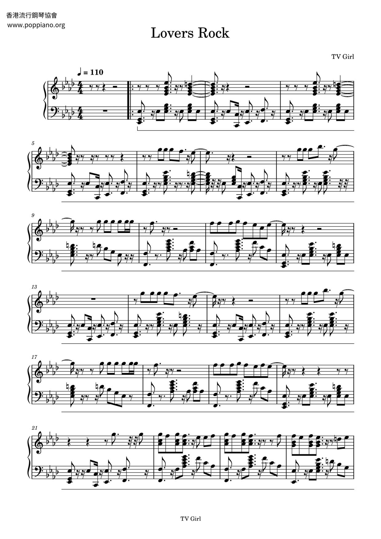 TV Girl-Lovers Rock Sheet Music pdf, - Free Score Download ★