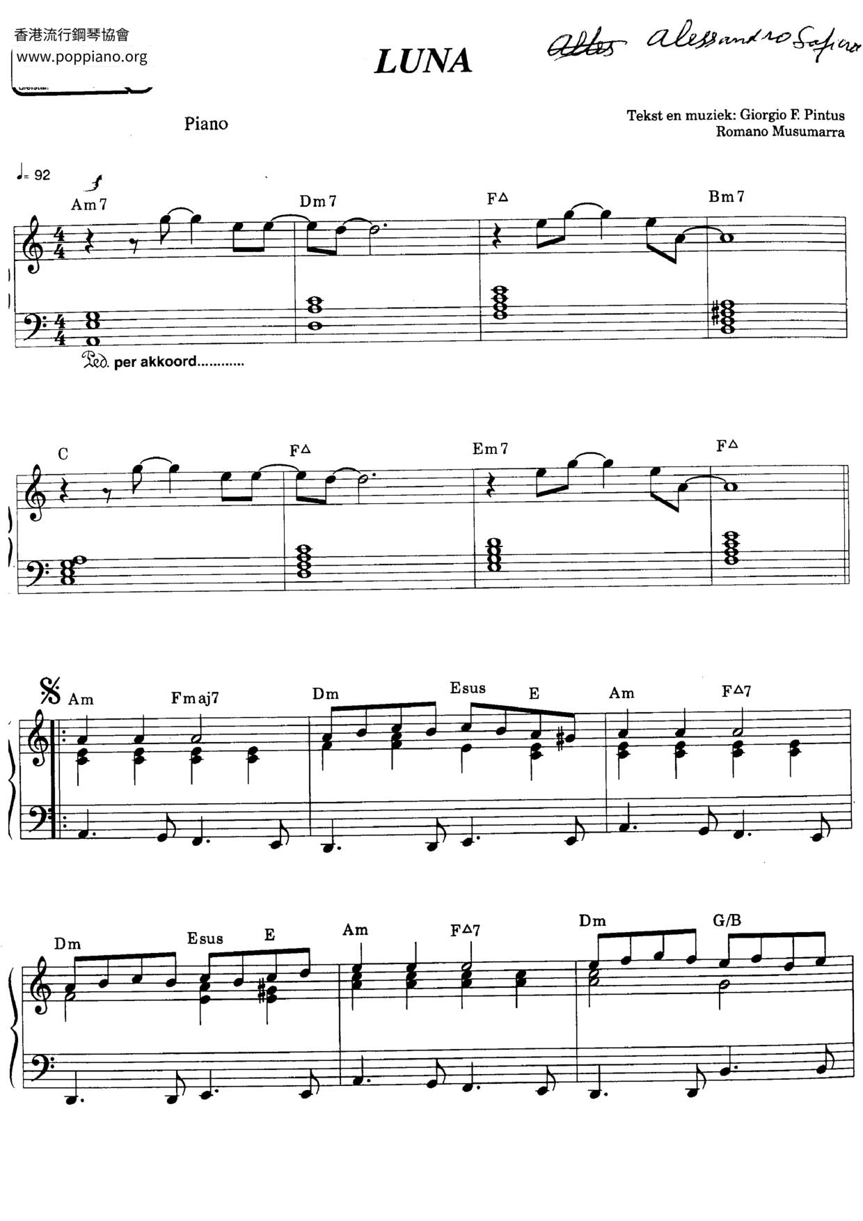 ☆ Alessandro Safina-Luna Sheet Music Pdf, - Free Score Download ☆