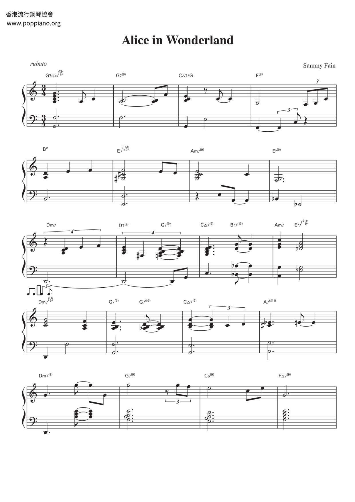 Movie Soundtrack Alice In Wonderland Sheet Music Pdf Free Score