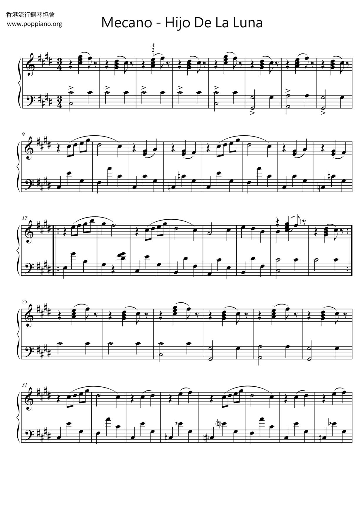 ☆ Mecano-Hijo De La Luna Sheet Music pdf, - Free Score Download ☆